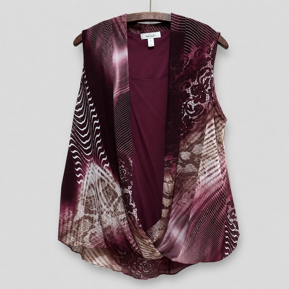 Dressbard Blouse Size 1X Layered Purple Abstract Art to Wear Boho Lagenlook